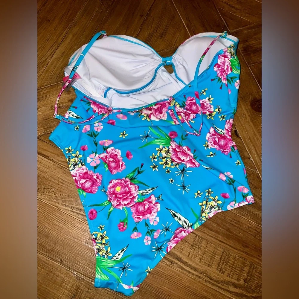 Betsey Johnson Blue Floral One Piece Swimsuit - Picture 11 of 11